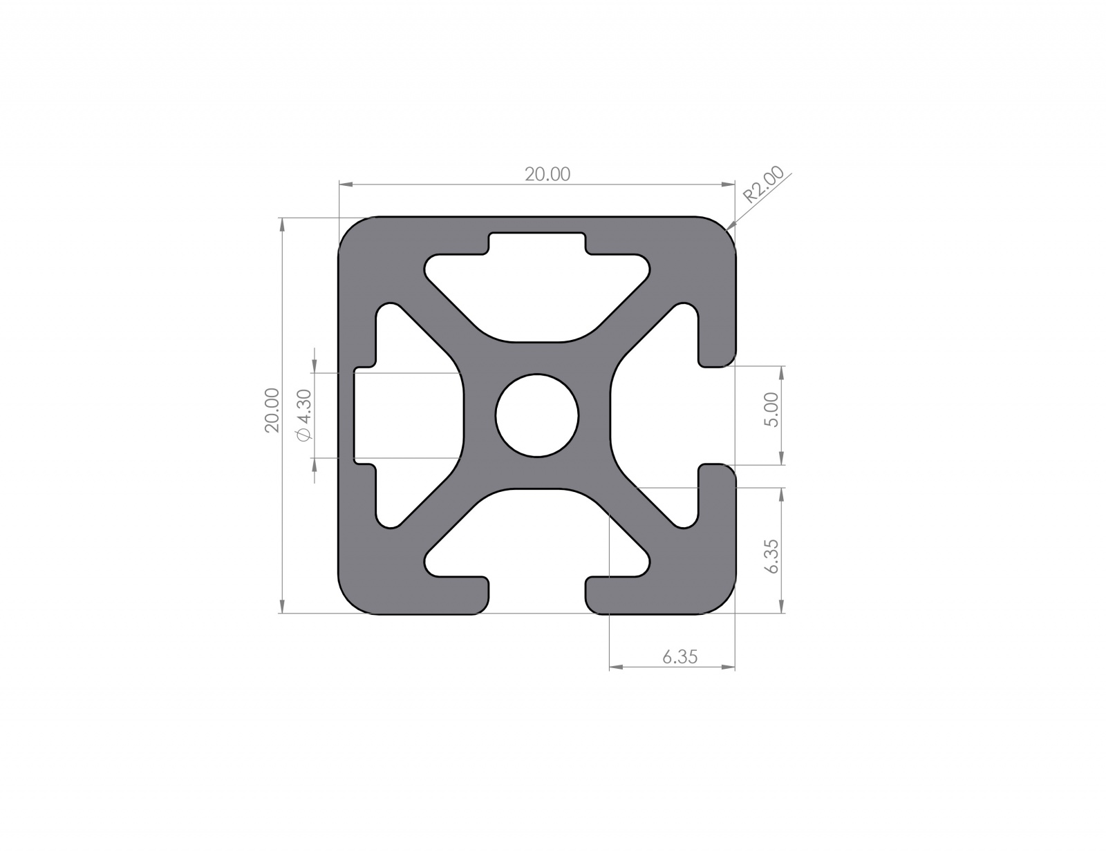 Aluminum profile 20x20 groove 5 I-type 2N90